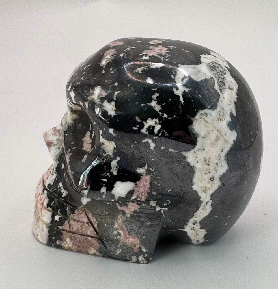 Rhodonite and Galena Skull
