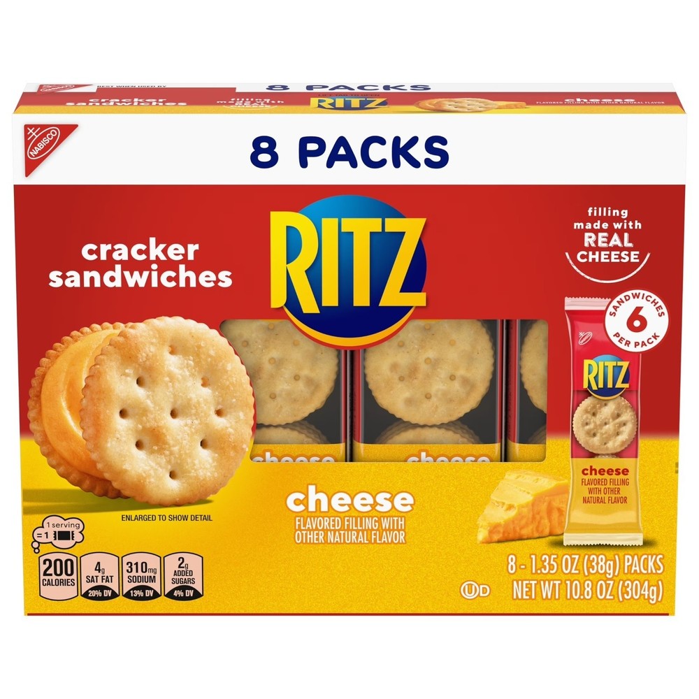 RITZ Cheese Crackers - Lunch Snacks, 8 Packs, 6 Crackers/Pack!