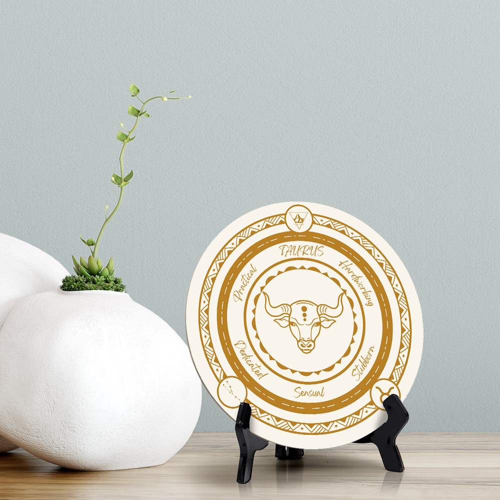 Taurus Zodiac Circle Table Sign (5x5")