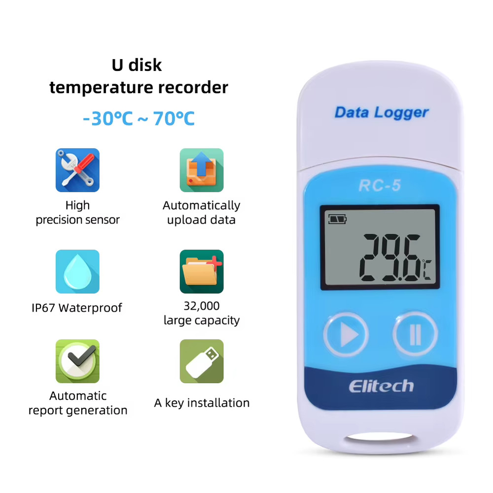 RC-5 High-precision Digital USB Temperature Data Logger for Warehouse Storage Re