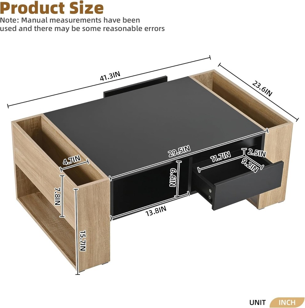 High Gloss Coffee Table 2 Drawers, Two-Tone Rectangle Center Table with Storage