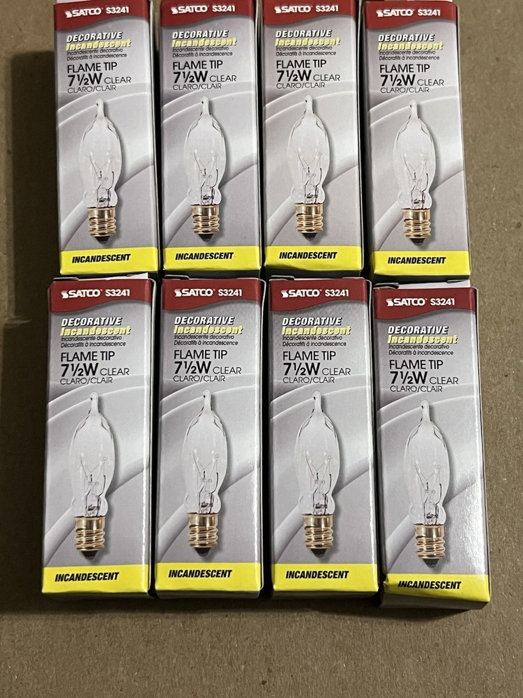 Satco S3241 Flame Tip Candle Candelabra Base Light Bulbs 7.5W Clear ( 8-Pack )