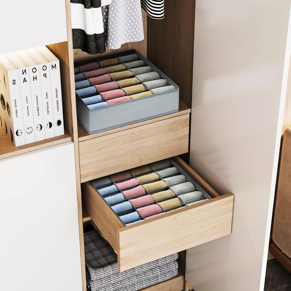 Joyoldelf 2 Pack 24-Cell Sock Drawer Organizer, Grey
