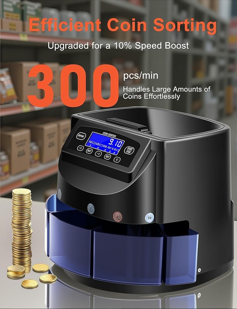 Coin Counter LCD 300 Capacity Dollar Sorter Packaging Machine