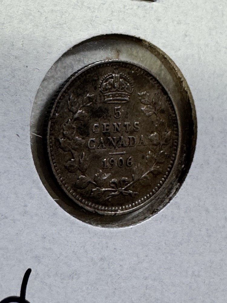 1906 Canada 5 Cents Small Silver Coin Cleaned
