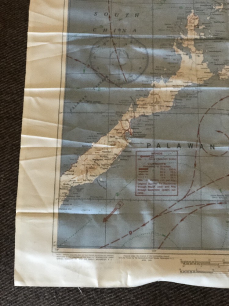 WWII Pilots AAF CLOTH Escape & Evasion Map Double Sided SAMAR & MINDORO ISLAND