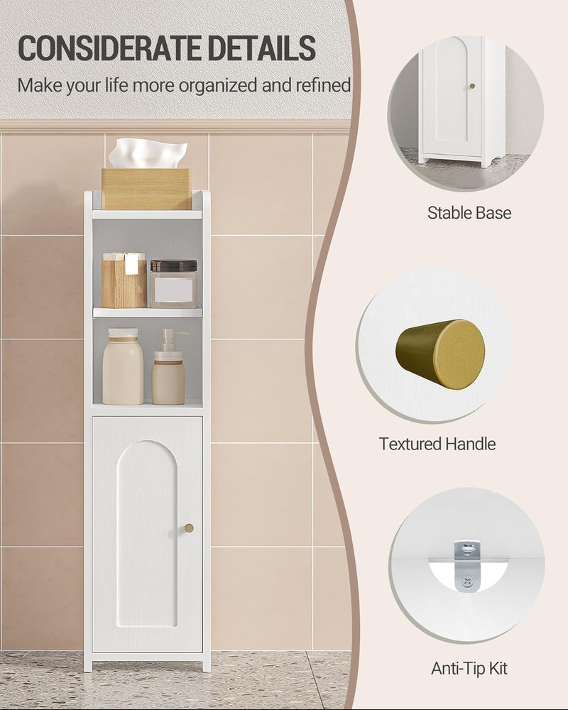 Bathroom Storage Cabinet, Small Corner Floor Cabinet with Doors and Adjustabl...