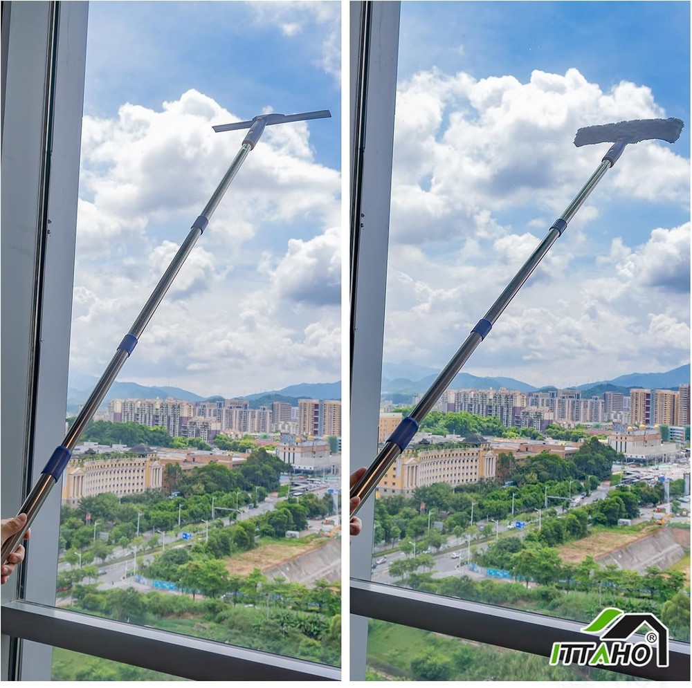 High Window Cleaning Tool with 12-Inch Squeegee and Stainless Handle