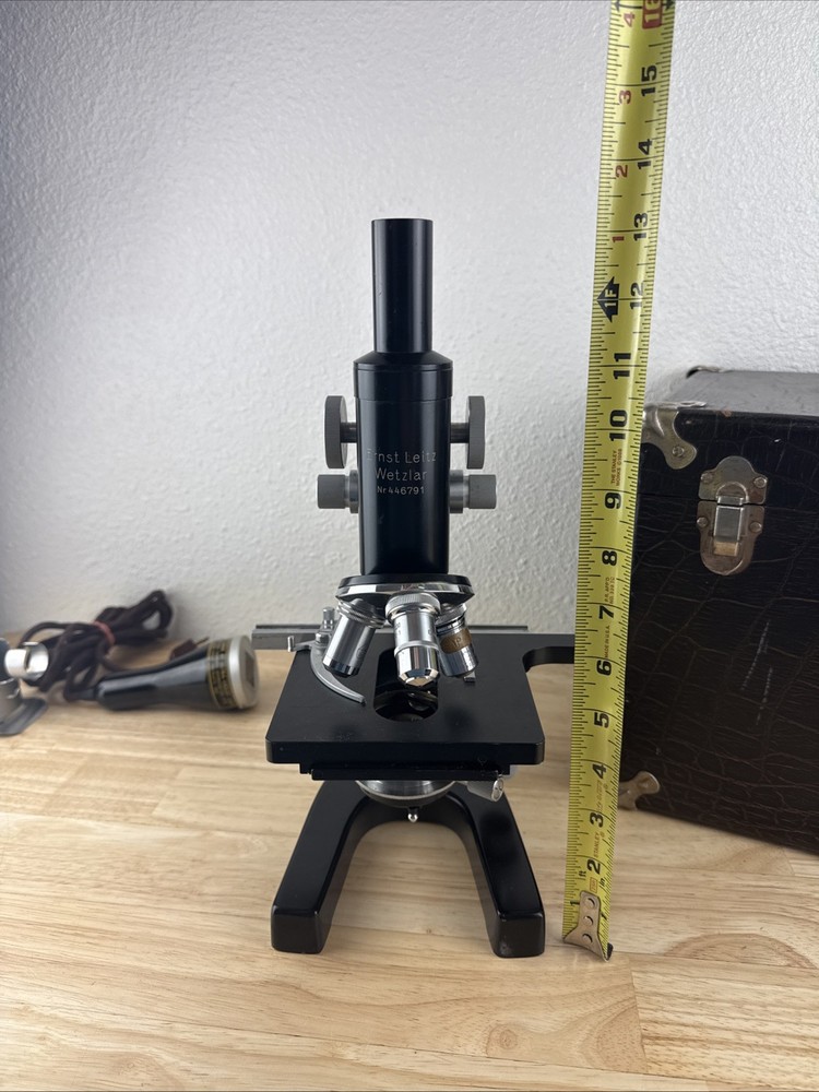Vintage Ernst Leitz Wetzlar Microscope With Case, Lenses, W/ Extras - READ
