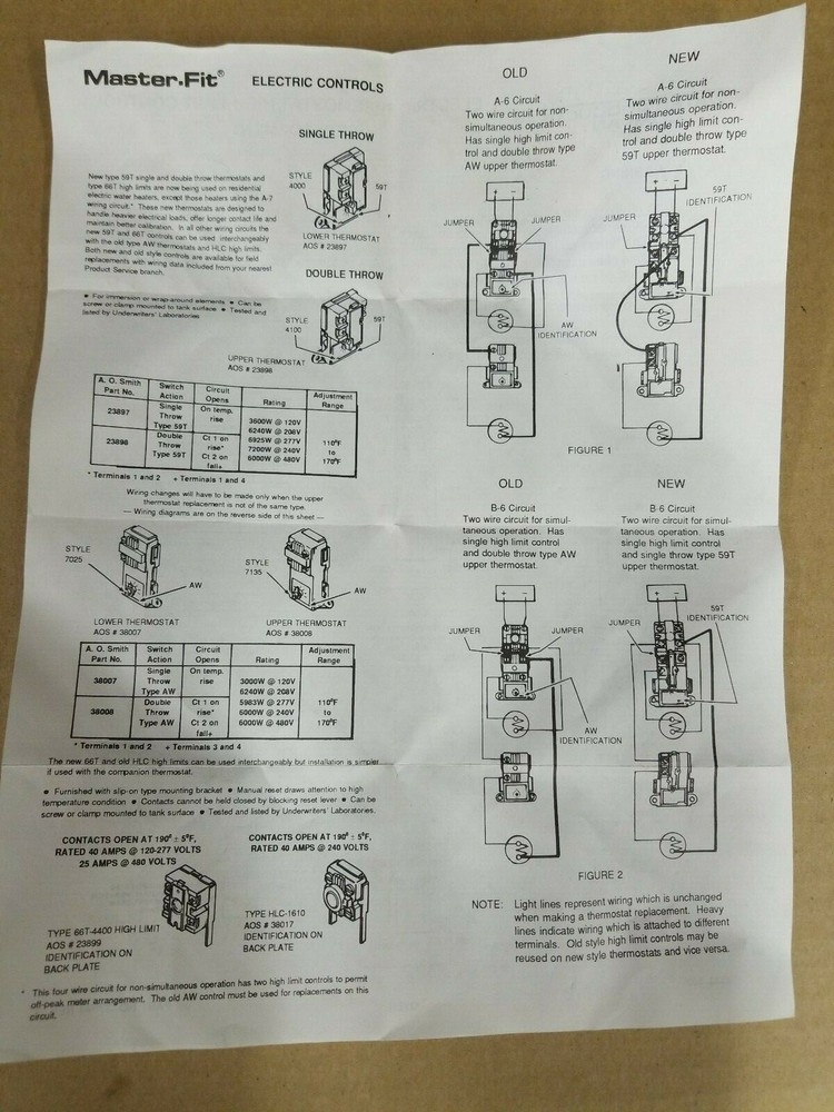 A.O Smith 23898 Single Pole Double Throw Upper Thermostat