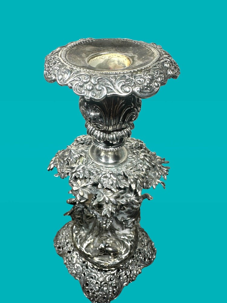 Stunning Antique Solid 800 Silver German Rococo Detachable Candlestick Holder