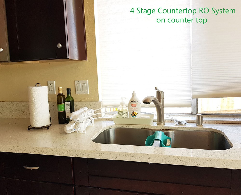 4-stage Portable Countertop RO Reverse Osmosis Aquarium System with DI, 75 GPD