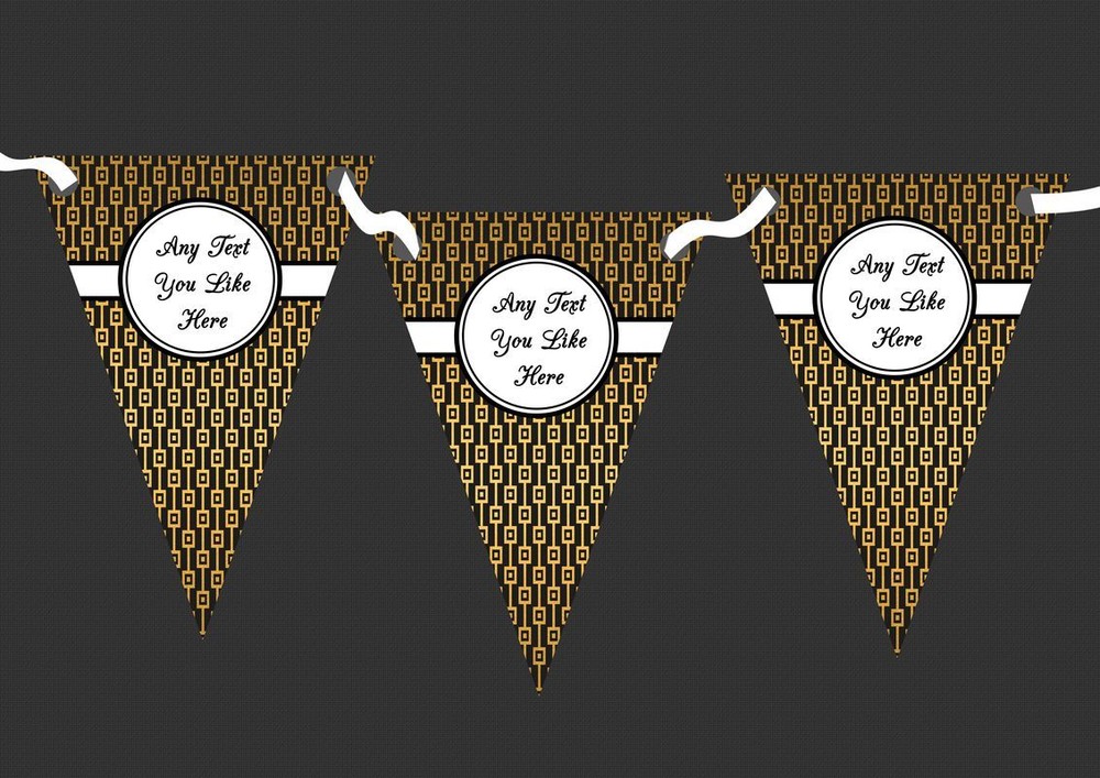 Gold And Black Patterned Personalised Wedding Venue or Reception Bunting
