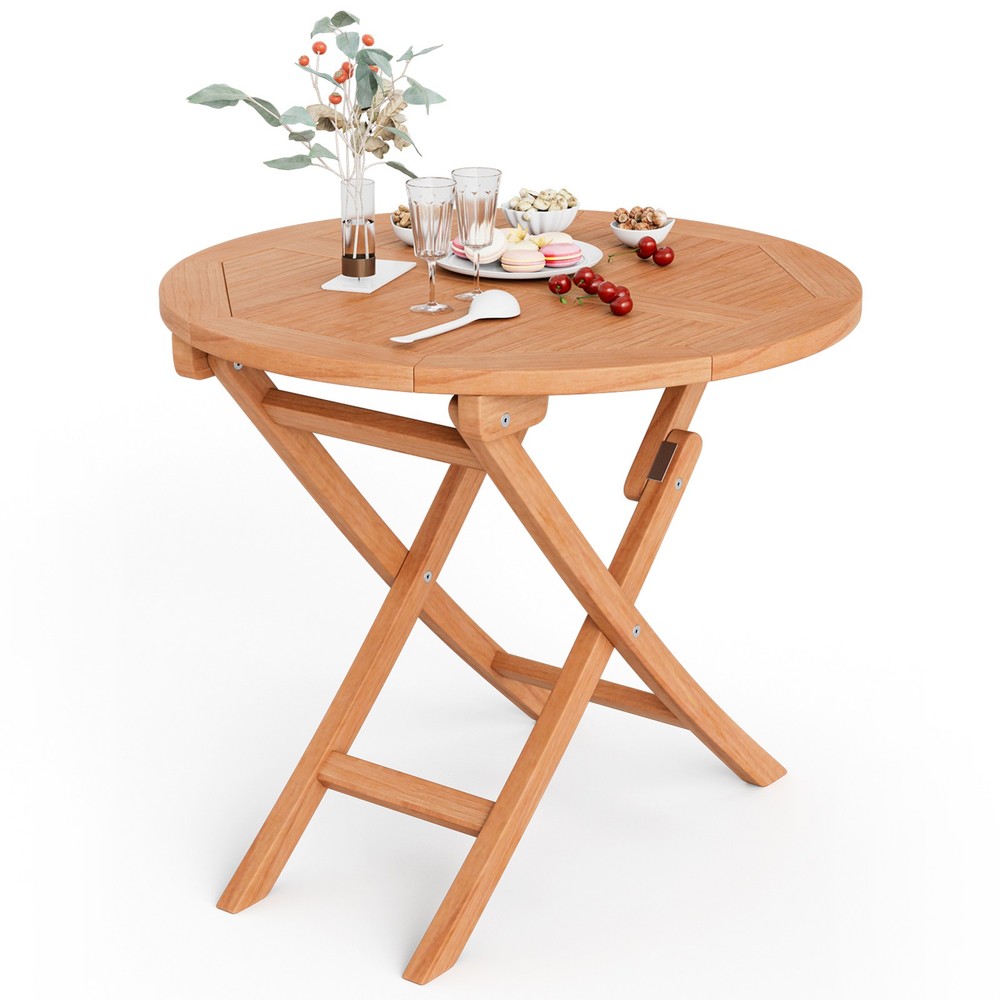 31.5-inch Round Outdoor Folding Table Patio Solid Teak Dining Table
