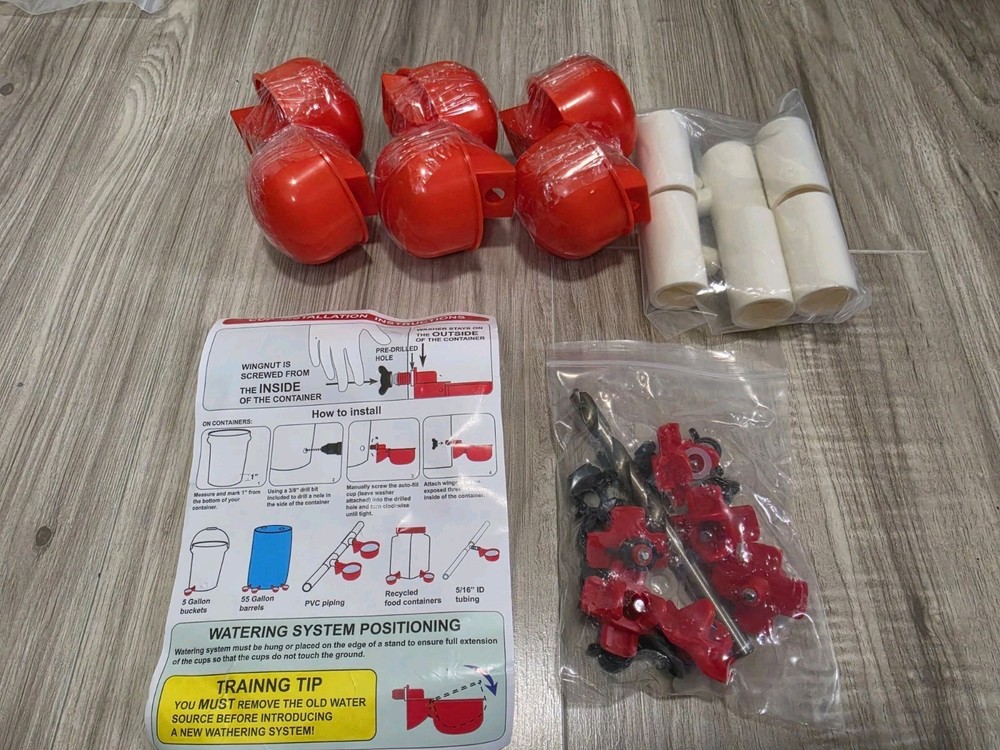 6 Pack Automatic Water Drinker Cup & PVC Fitting Chicken Hen Poultry Coop System