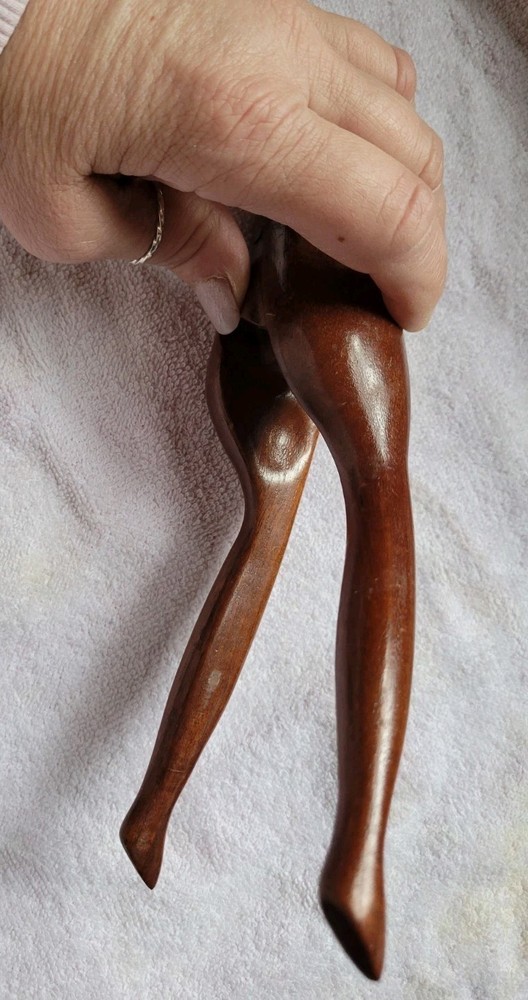Vtg Solid Wood Nutcracker Lady Legs Hand Carved