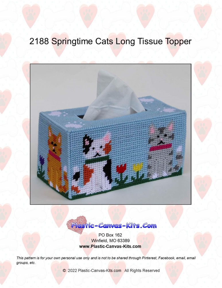 Springtime Cats Long Tissue Topper-Plastic Canvas Pattern or Kit