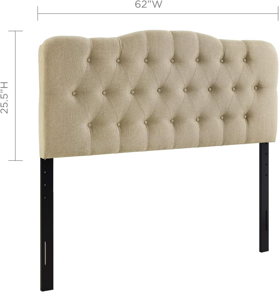Beige Tufted Linen Queen Headboard - Elegant Upholstered Design