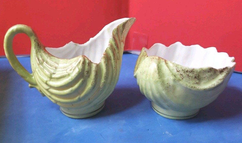 Irish Fine Bone China Neptune Shell Pattern Set Creamer Open Sugar Bowl