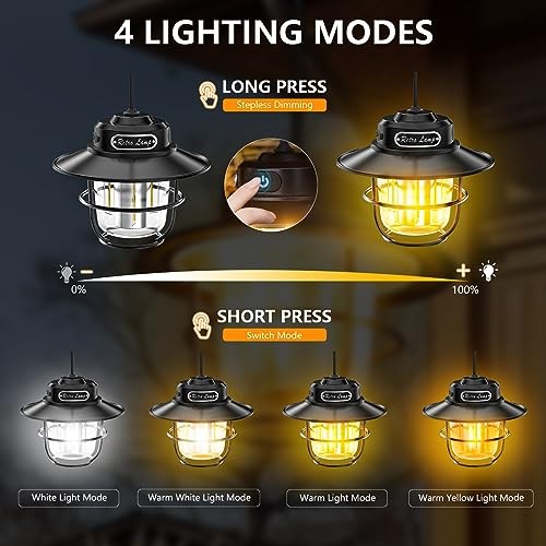 Camping Lantern, Portable Camping Light, Rechargeable Lanterns 4 Light Black