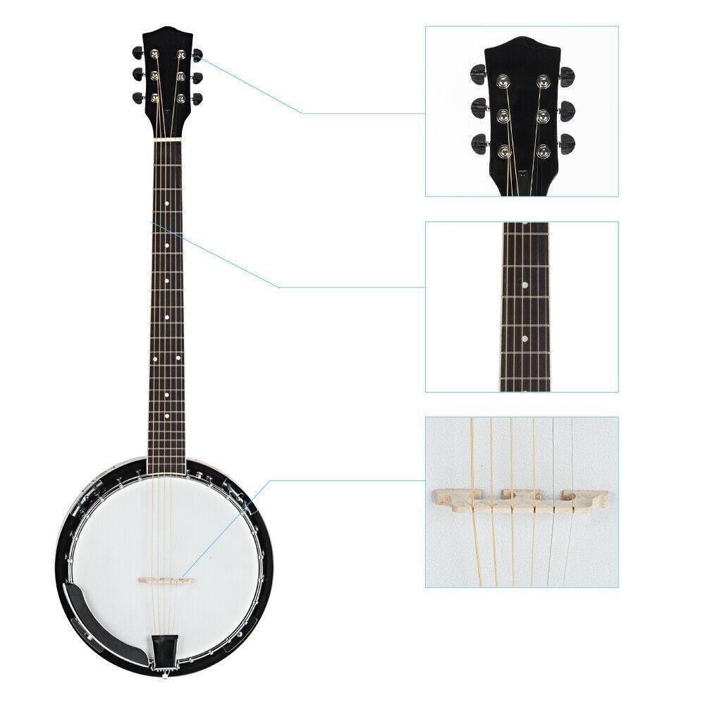 6 String Geared Tunable Banjo 24 Brackets Closed Back Remo Head for Beginner