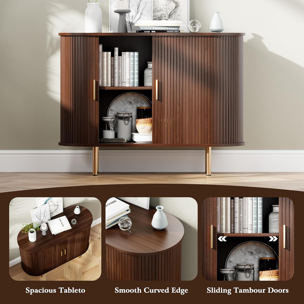 DHH Sideboard Buffet Cabinet with Storage,Mid Century Modern Fluted Accent Coffe