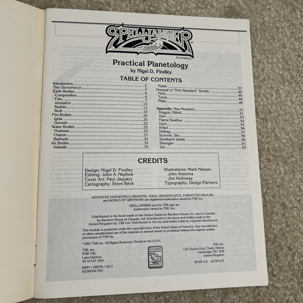 D&D -Advanced Dungeons & Dragons Spelljammer Practical Planetology 9328