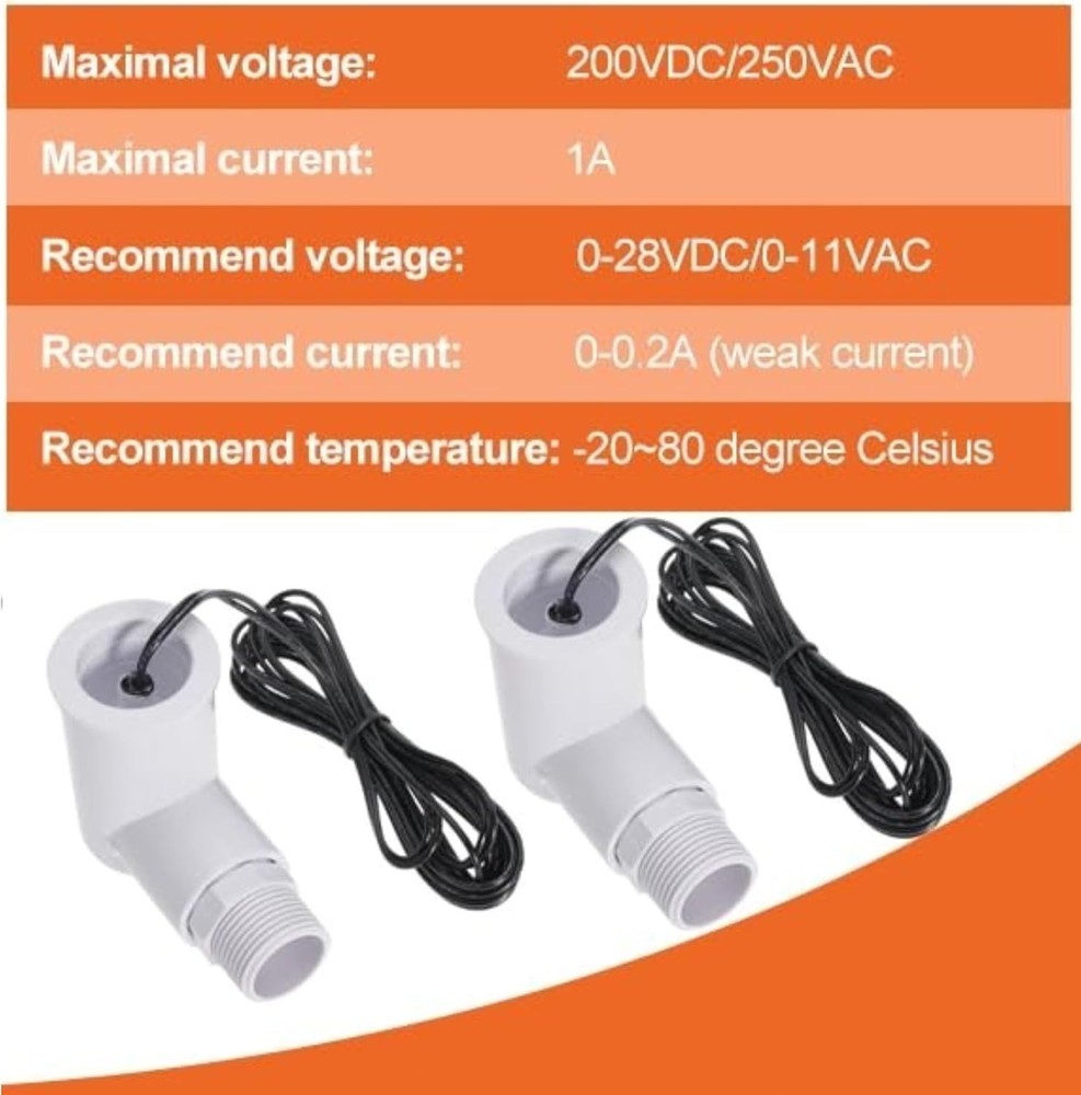 SS2 Float Switch L-Shape with 3/4 Inch Adaptor and 6Ft Wire for HVAC Drain Pan