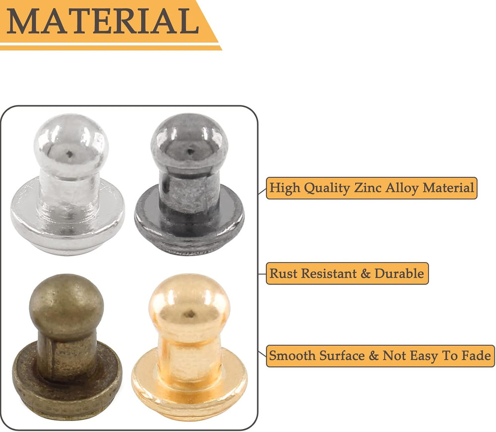 Moicstiy 100Set 5Mm round Head Button Studs Solid Button Stud Screw Leather Butt