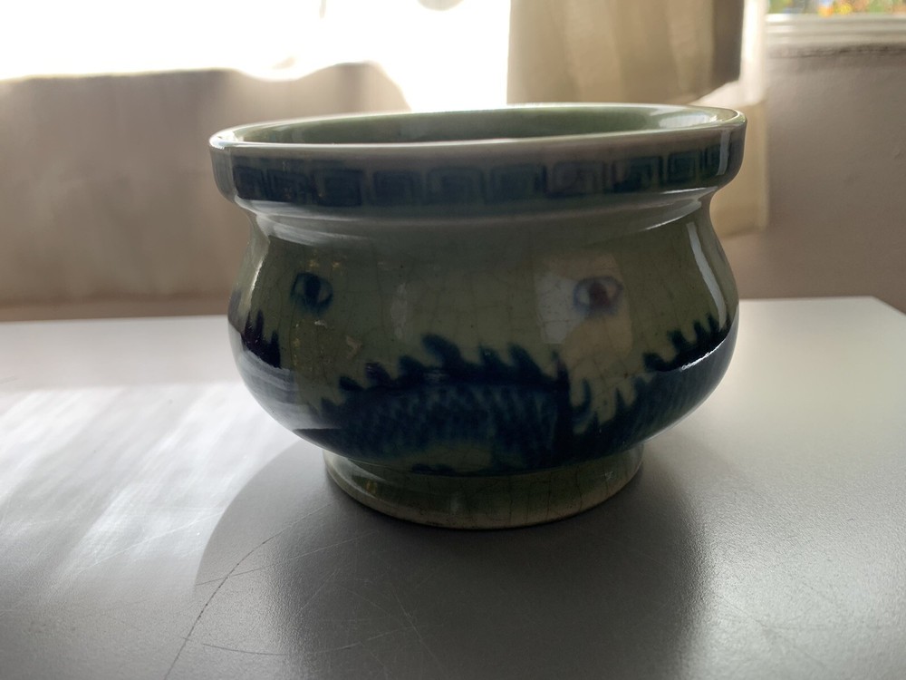 Old Porcelain Incense Burner With Dragon Vintage