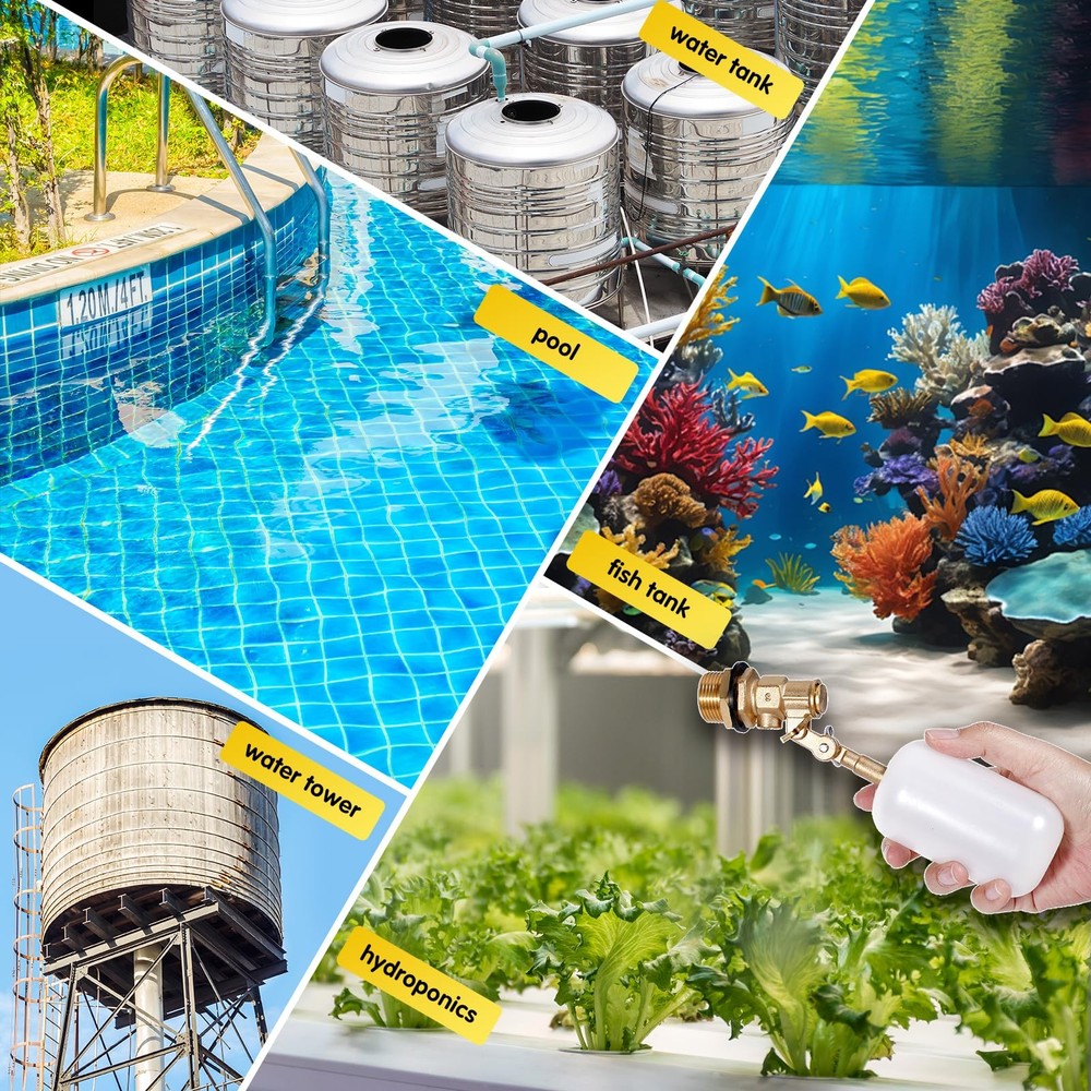 Float Valve 3/4 inch, Brass Water Float Valve with Adjustable Arm, Float Ball...