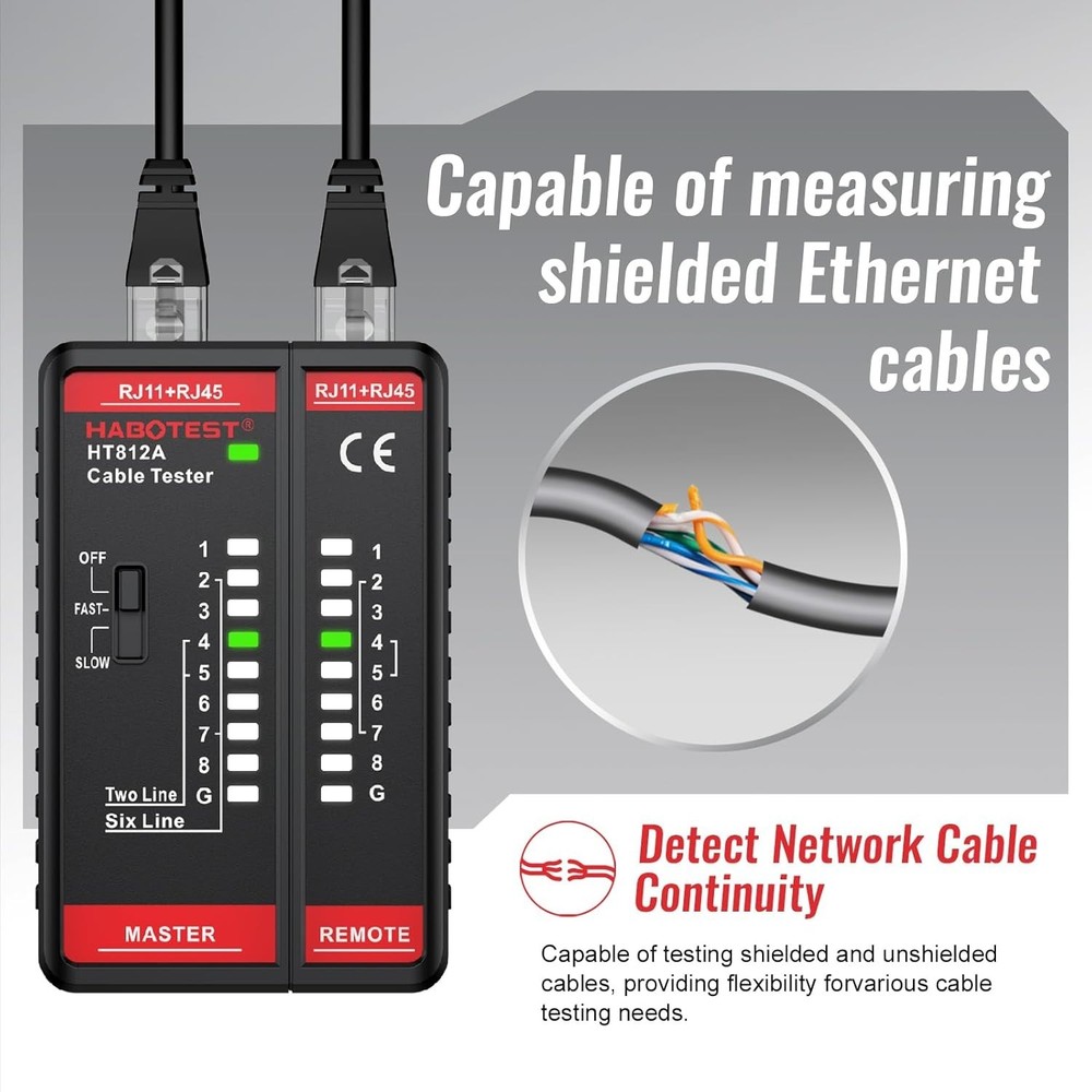 Durable Ethernet Cable Tester with LED Display for Quick Wiring Diagnostics