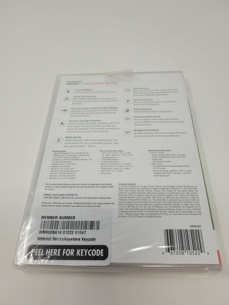 New NOS Webroot Secure Anywhere Internet Security 3 Devices for PC/MAC/Mobile