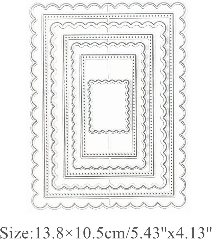 7Pcs/Set Rectangle Frame Metal Die Cuts, Scallops Stitched Nesting Tag Backgroun
