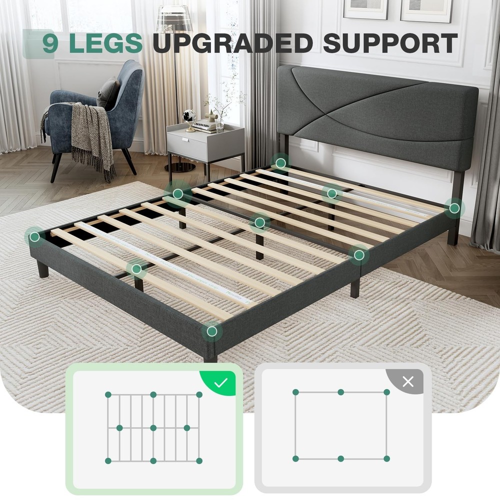 Novilla Queen Size Bed Frame Upholstered Platform Bed with Adjustable Headboa...
