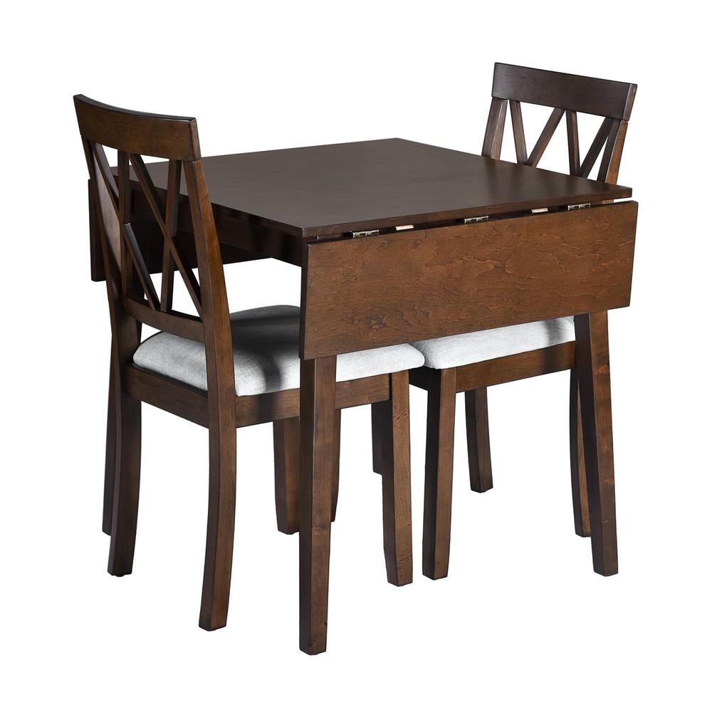 3 Piece Kitchen Dining Set with Drop Leaf Dining Table and 2 Dining Upholstere