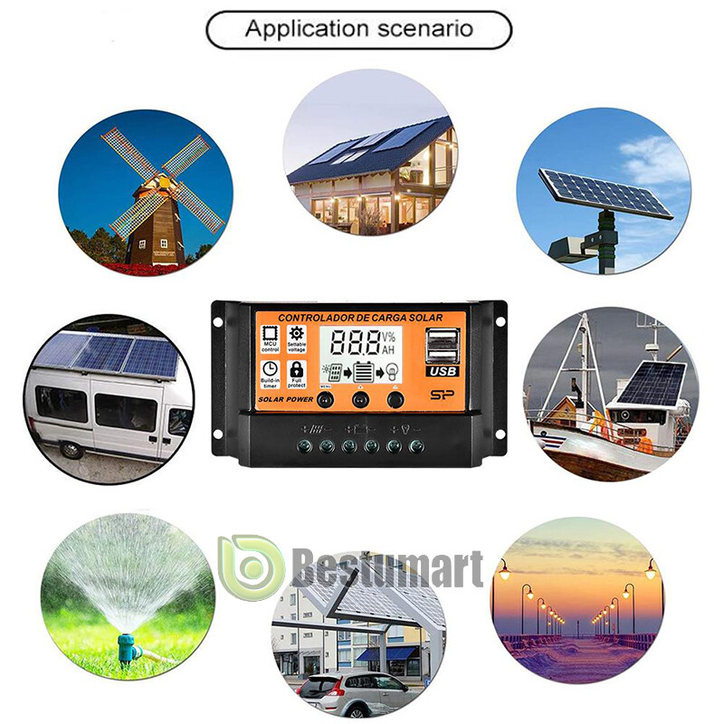 12V/24V 100A MPPT Solar Panel Battery Regulator Auto Charge Controller Dual USB