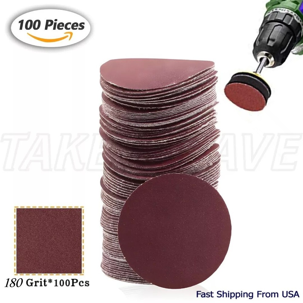 2" Hook & Loop Sanding Discs Durable Anti-Static Aluminum Oxide 100Pk (180 Grit)