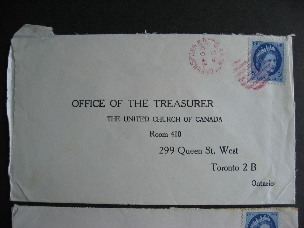 Newfoundland split ring cancel, red, brown Greenspond BB cover opened 3 sides