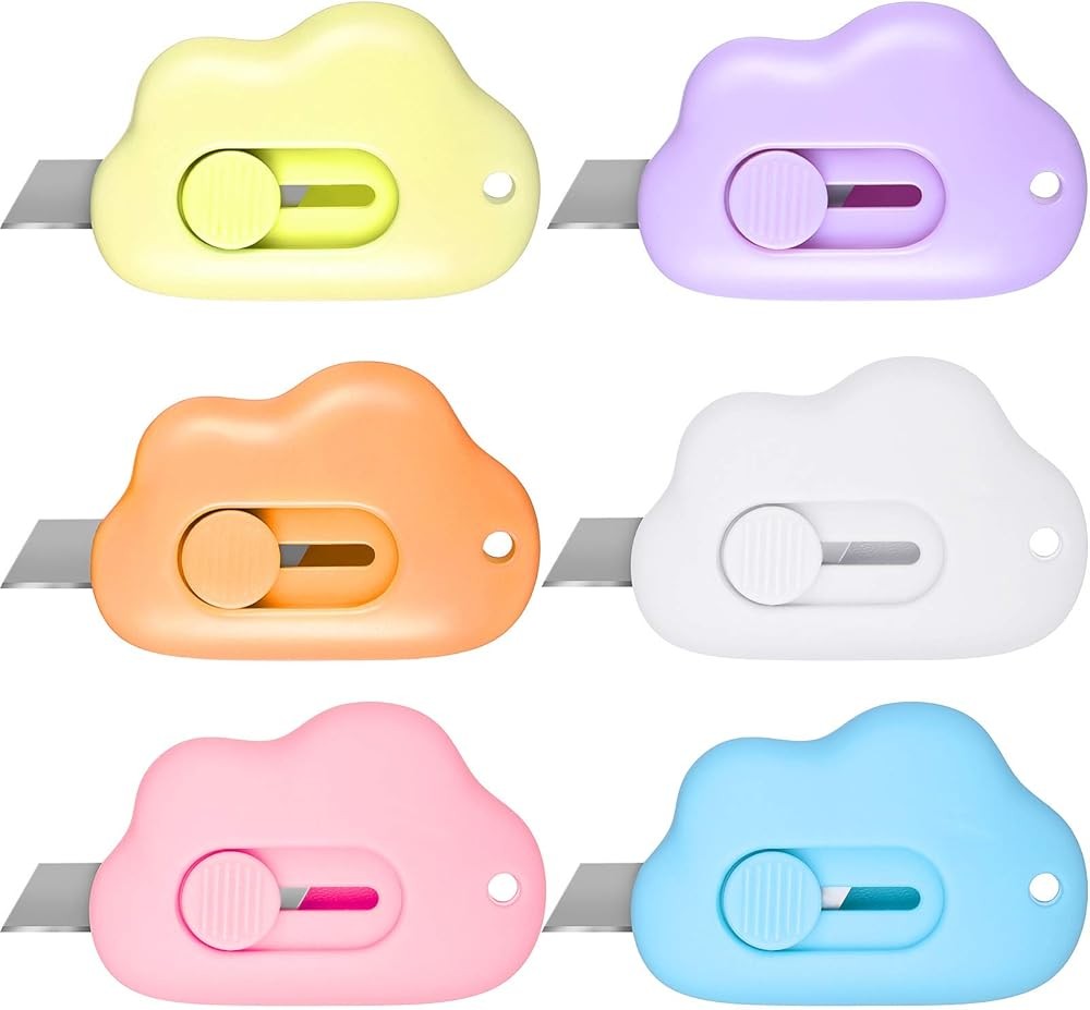 6 Pieces Mini Cloud Letter Opener Retractable, Small Cute Box Cutter