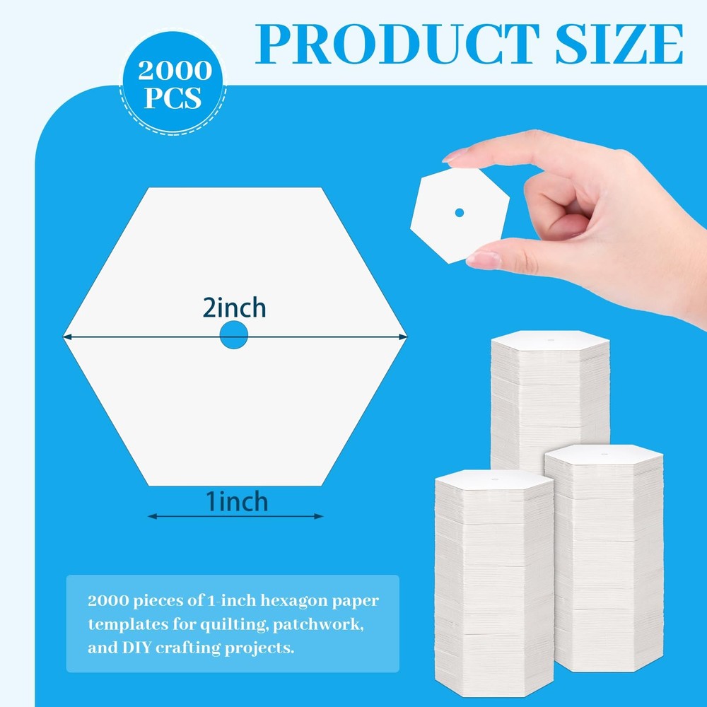 2000 PCS Piecing 1", Hexagon Quilting Templates for DIY Patchwork Crafts and ...