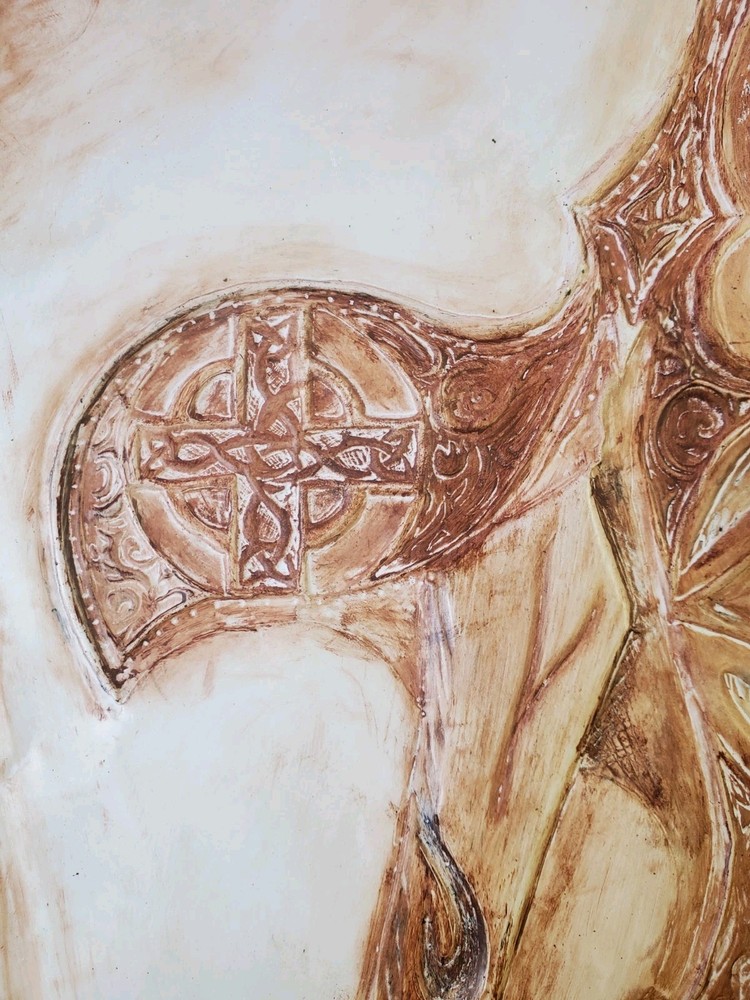 Primitive Axe Carved Chalkware Wall Plaque Signed Vintage