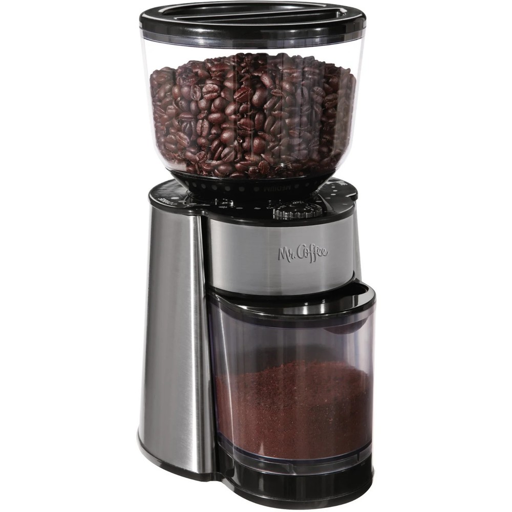 Mr. Coffee Automatic Burr Mill Coffee Grinder with 18 Custom Grinders Silver