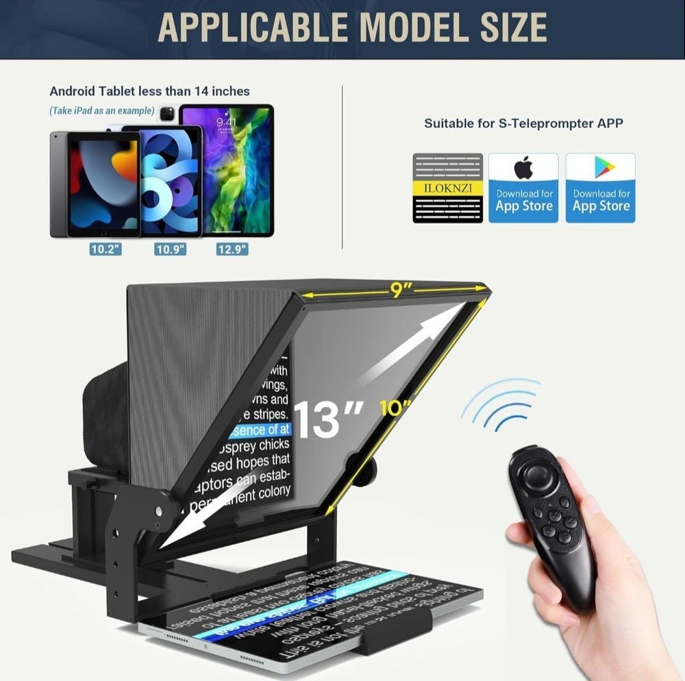 13-inch HD Wide-Angle teleprompter w/ Remote
