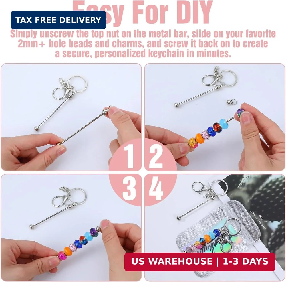 30 Pack (120 Pcs) Beadable Keychain Bars Bulk Kit - DIY Keychain Making Supplies
