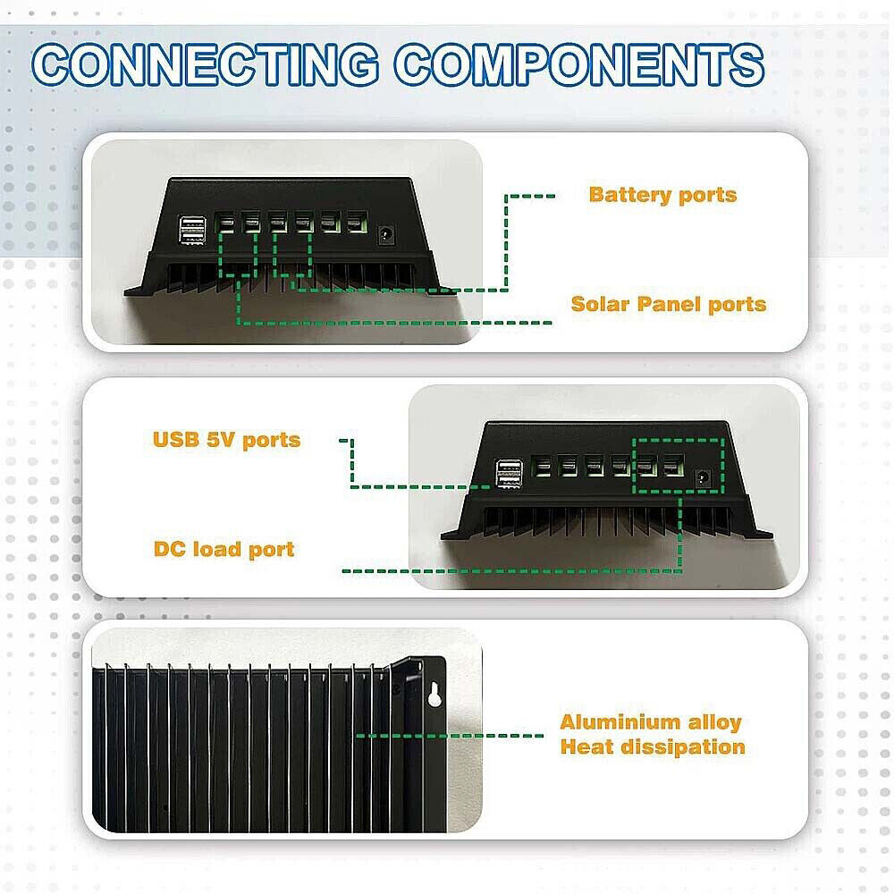 MPPT 12V/24V/36V/48V Solar ChargeController Tools 100A LCD Dual USB