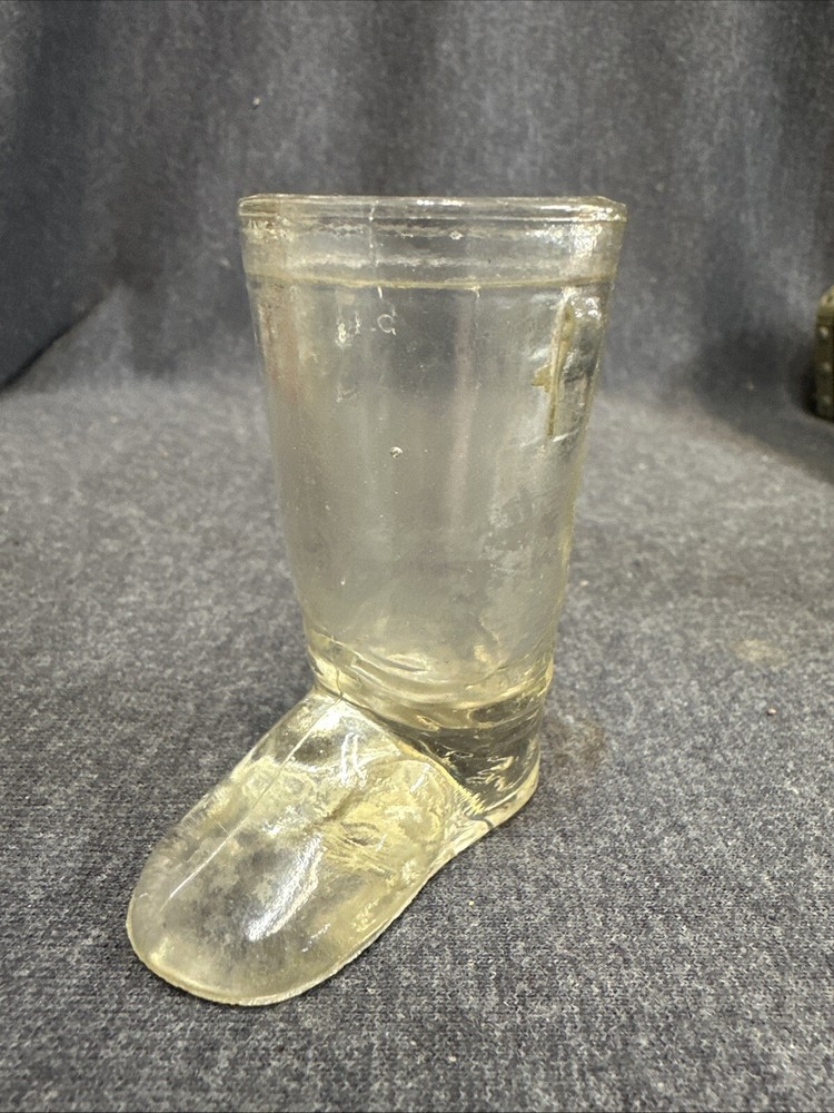 VINTAGE CLEAR GLASS SANTA BOOT CANDY CONTAINER
