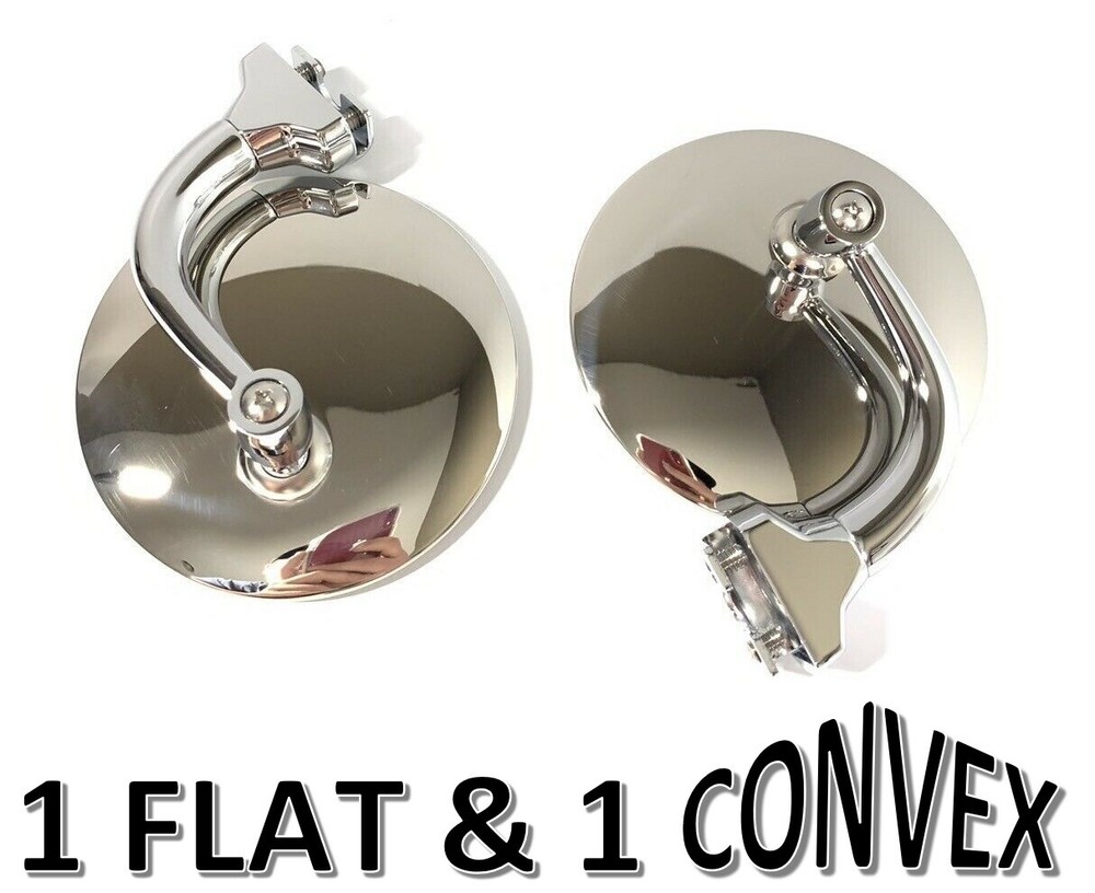 Pair 4" Stainless Peep Mirrors - ONE FLAT, ONE CONVEX - Ford Chevy Mopar MG