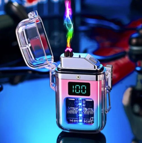 Transparent shell waterproof rechargeable pulse lighter with digital display