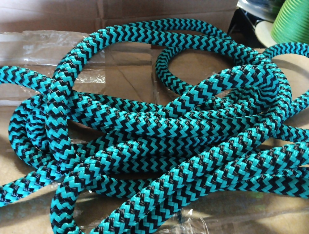 9/16 x 100 ft. Double Braid-Yacht Braid Polyester Rope. Turquoise/Black